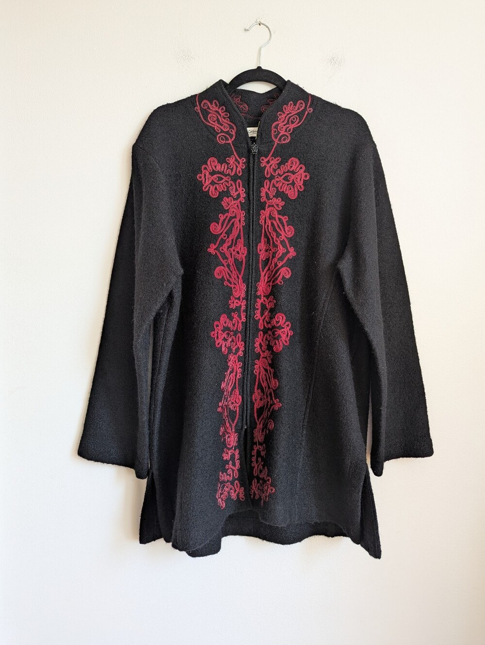 Coldwater Creek Vampy Full Zip Wool Red Embroidered Cardigan Sweater 3X